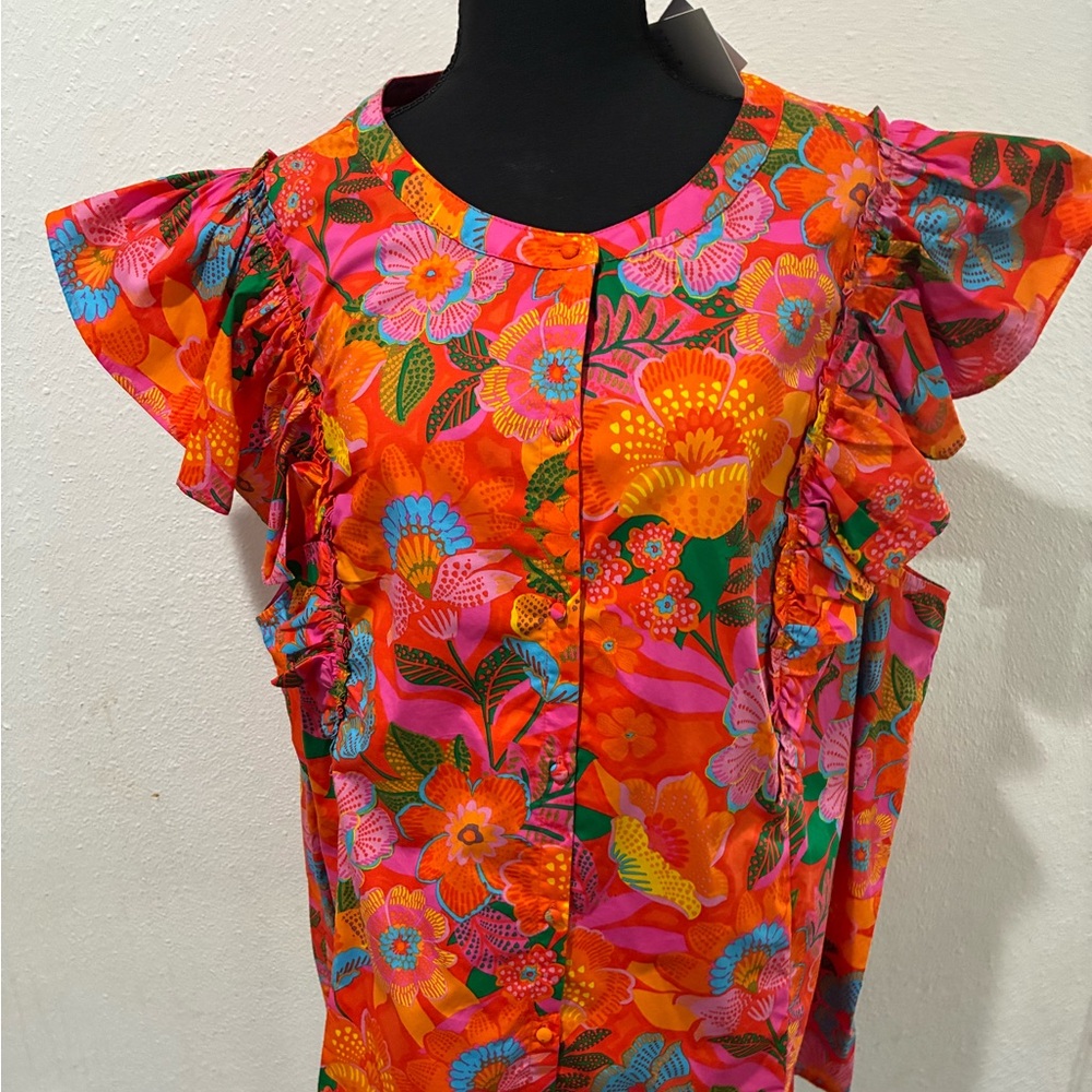 Sugarlips Vibrant Floral Blouse with Ruffle Sleeves